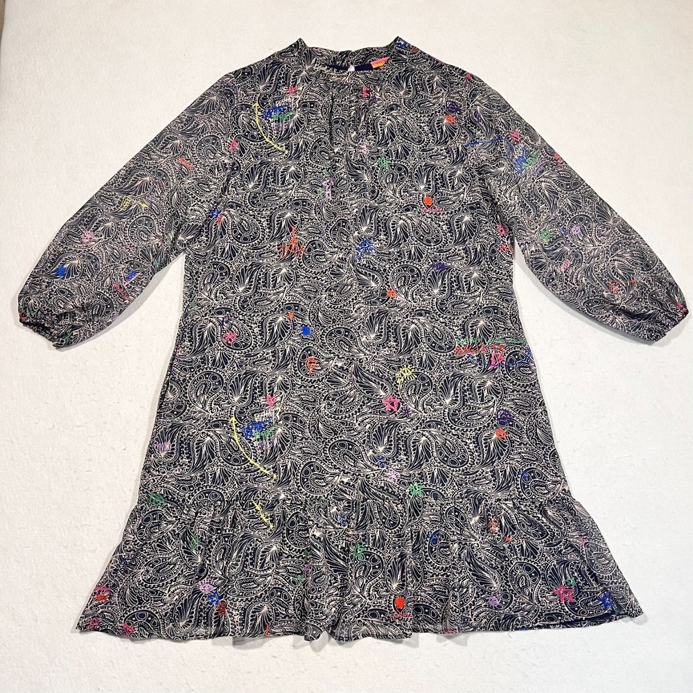 Vilagallo Dress Blue Paisley Art Lightweight Sheer Sleeves Lined Pockets‎ 14/46